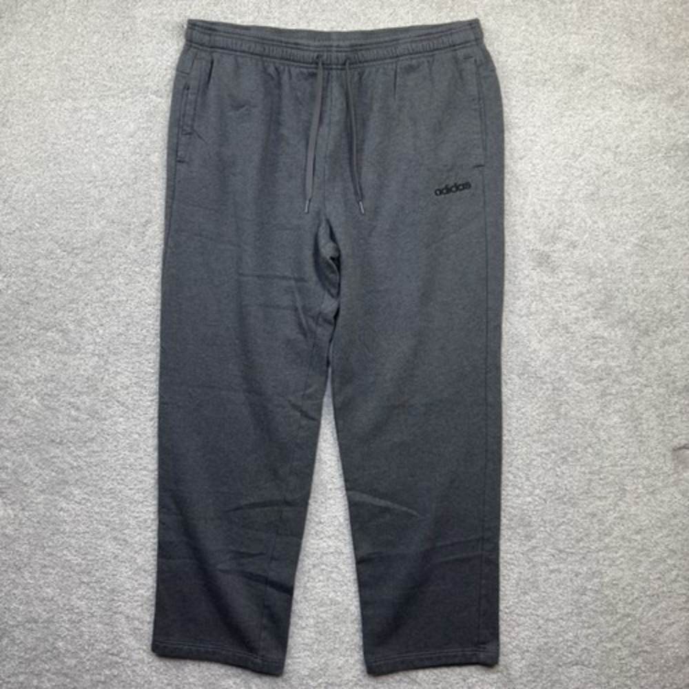 Adidas Mens 2XL Charcoal Gray Fleece Sweatpants Open Hem Drawstring Pockets